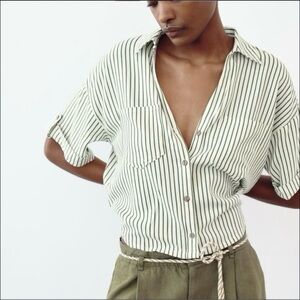 Zara Green and White Striped Top